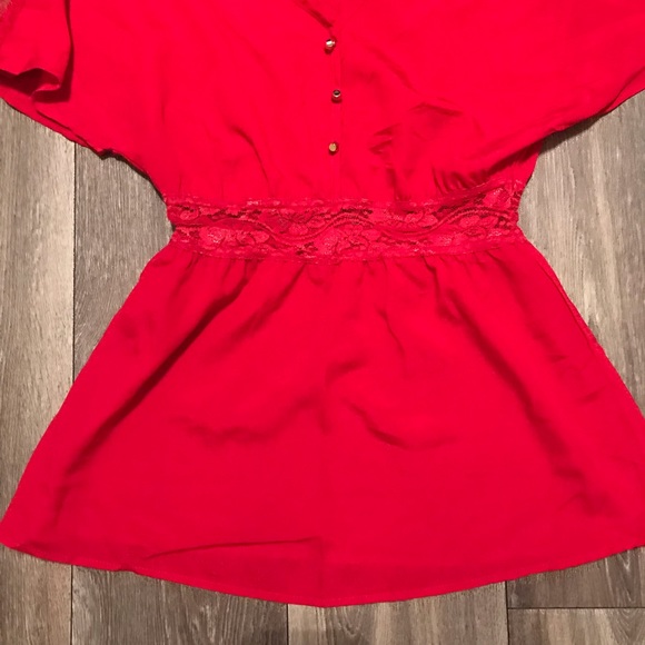 Red Lace Detailed Blouse - Picture 2 of 6